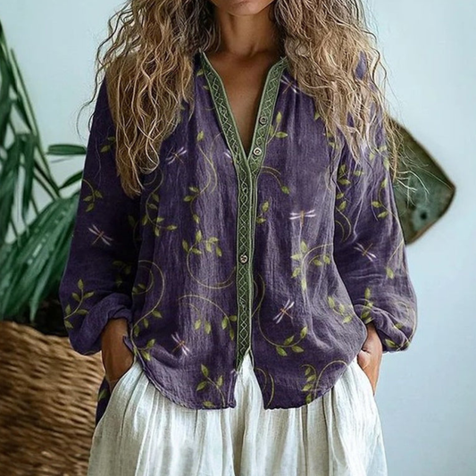 Jane | Vintage Leaf Print Blouse